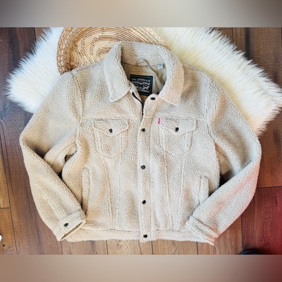 Levi's Tan Cream Men's Sherpa Trucker Jacket Size Large - Picture 1 of 5